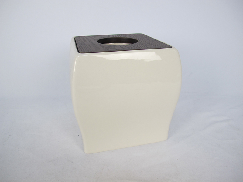 CEBR-170005 White Ceramic with Wood Bathroom Set