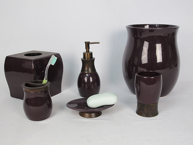 CEBR-170006 深咖啡色陶瓷與木頭組合衛浴組