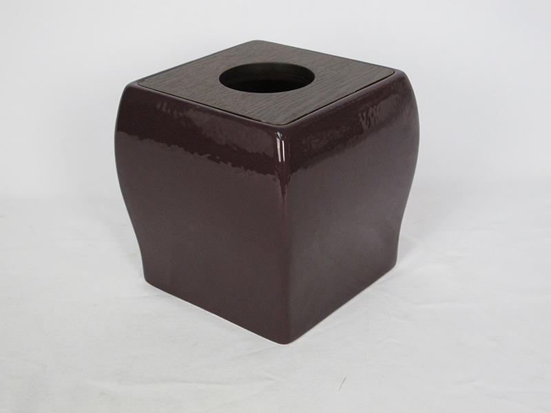 CEBR-170006   Dark Brown Ceramic with Wood Bathroom Set